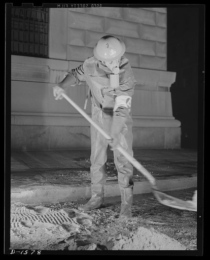 Civilian protection. Every square inch of the body must be well protected by impermeable or impregnated clothing to enable the decontamination worker to closely approach liquid vesicant gas. Later, the clothing must be carefully removed by a helper himself dressed in gas-proof clothing and decontami