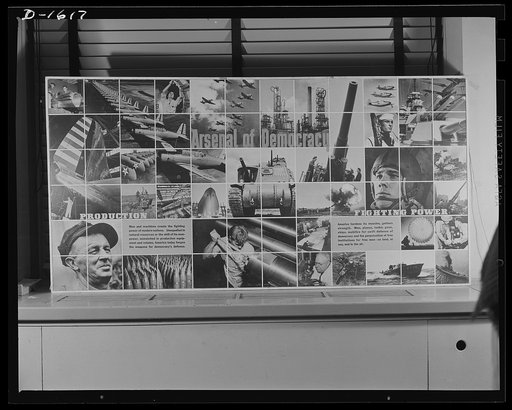 The four freedoms. The panel is part of an exhibit prepared for the Office of War Information by Jean Carlu, eminent poster artist. The actual size of the panel is 15 x 30 feet. Another montage of the same size, The Arsenal of Democracy, comprises a companion piece to "The Four Freedoms" panel and c