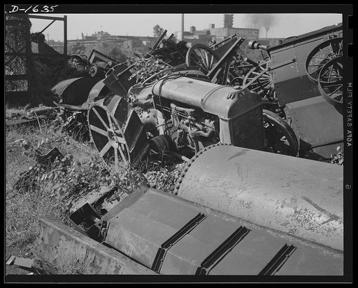 Weapons from waste. Old tractor, old carts, old boilers, old buckets. They look pretty useless, don't they? Actually, they're some of the vital scrap metal Uncle Sam needs and needs badly, for the production of guns, planes, ships and tanks