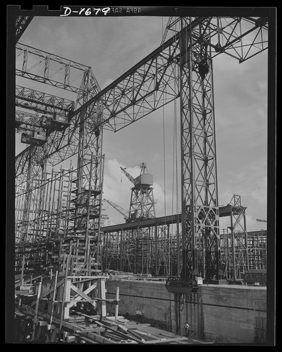 Shipbuilding (Newport News). Thousands of tons of lumber and steel are used in the construction of these ways, where American mechanical genius is employed in the production of ships for our new two-ocean navy