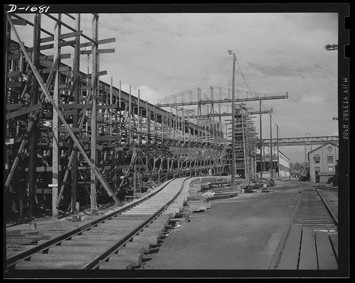 Shipbuilding (Newport News). This railroad spur is used for hauling materials onto the ways, where naval vessels are under construction. Huge overhead cranes are used to put heavy parts in place