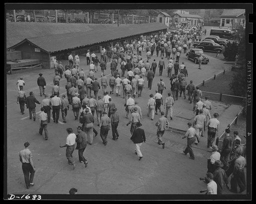 Shipbuilding (Newport News). These are the men whose skill is devoted to the building of the finest, most powerful fleet of naval vessels the world has ever seen. They are leaving the gates of the yard after their regular shift