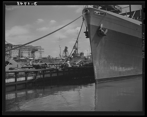 Shipbuilding (Norfolk Navy Yard). Repair work is done at Norfolk too. Here is a giant tanker, laid up for minor repairs