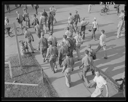 Shipbuilding (Norfolk Navy Yard). These are some of the 26,000 men whose hands are fashioning powerful new additions to Uncle Sam's rapidly expanding naval forces. A few miles away at the yards of the Newport News Shipbuilding and Drydock Company, other thousands are also coming off their shifts. Th