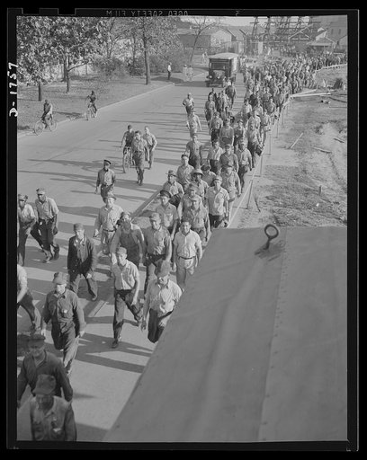 Shipbuilding (Norfolk Navy Yard). These are some of the 26,000 men whose hands are fashioning powerful new additions to Uncle Sam's rapidly expanding naval forces. A few miles away at the yards of the Newport News Shipbuilding and Drydock Company, other thousands are also coming off their shifts. Th