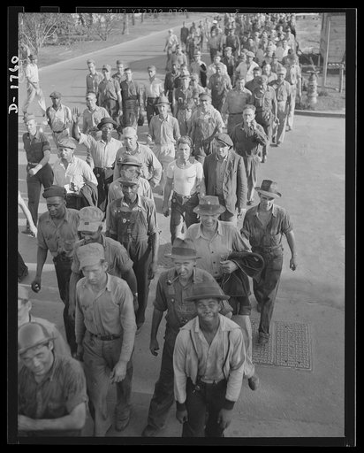 Shipbuilding (Norfolk Navy Yard). These are some of the 26,000 men whose hands are fashioning powerful new additions to Uncle Sam's rapidly expanding naval forces. A few miles away at the yards of the Newport News Shipbuilding and Drydock Company, other thousands are also coming off their shifts. Th
