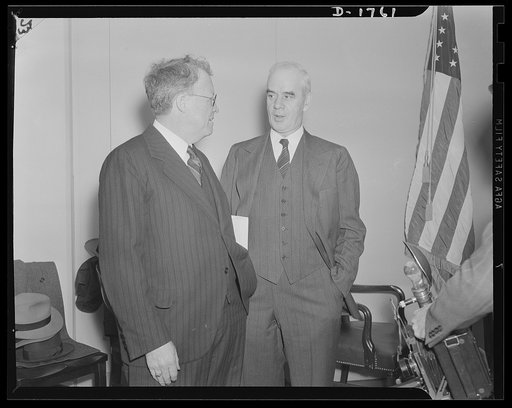 Pictured at the opening of the National Defense Mediation Board hearings on the captive coal mine situation, on October 31, 1941, are Board Chairman William H. Davis and Congress of Industrial Organizations President Philip Murray