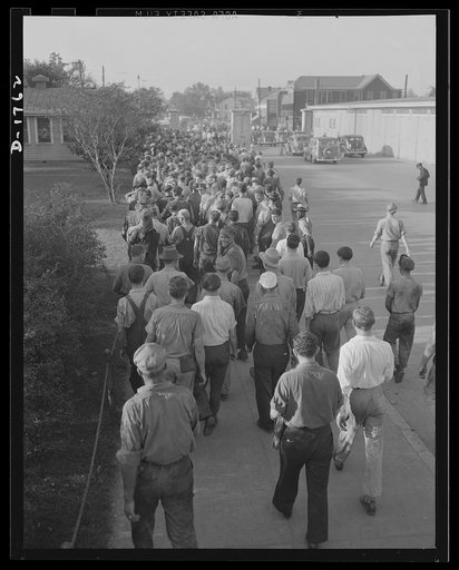 Shipbuilding (Norfolk Navy Yard). These are some of the 26,000 men whose hands are fashioning powerful new additions to Uncle Sam's rapidly expanding naval forces. A few miles away at the yards of the Newport News Shipbuilding and Drydock Company, other thousands are also coming off their shifts. Th