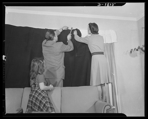 Air raid protection--what to do in your home. It is important to make your window lightproof. Emergency window coverings for blackouts do not have to be black in color--just heavy or thick enough to keep light from shining through. Be sure, however, that it is big enough to cover the window with a g