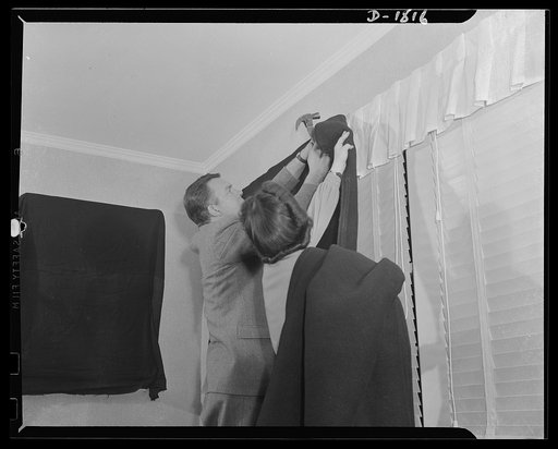 Air raid protection--what to do in your home. It is important to make your window lightproof. Emergency window coverings for blackouts do not have to be black in color--just heavy or thick enough to keep light from shining through. Be sure, however, that it is big enough to cover the window with a g