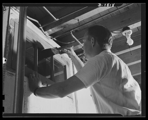 Air raid protection--what to do in your home. If you plan to use the cellar during air raids it is a good idea to put heavy paint on the windows. Flat black paint is best but if you put enough coats of any color on, it will keep the light from coming through. It is also well (and not shown in this p