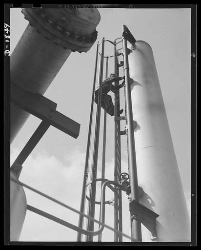 Oil. Here is part of the huge McKean cracking unit of the Quaker State Refining Company, Bradford, Pennsylvania. This plant is working at full capacity to produce oil for the military machines fighting to preserve democracy