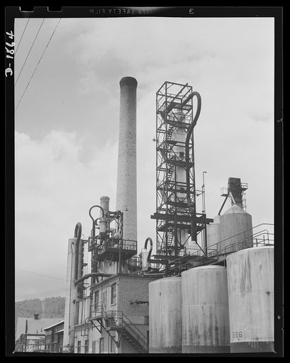 Quaker State Refining Company, Oil City, Pennsylvania. The best is none too good for the mechanized divisions of our Army and Navy. These are distillation units with run-down and coal storage tanks in the foreground