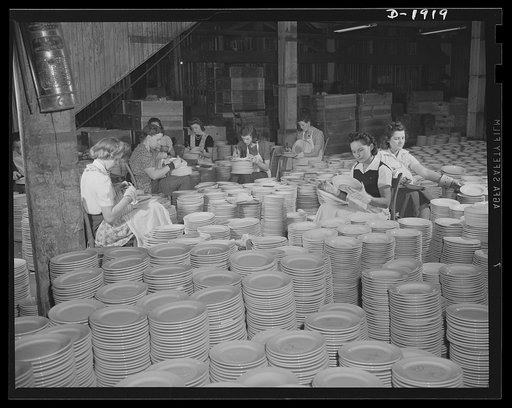 Chipping spots off china. Shenango Pottery Works, Newcastle, Pennsylvania