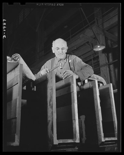 Steel mill equipment. The expanded War Production Program calls for more and more steel to make the tanks, ships, guns that are required. Finished parts for additional steel mill equipment are here receiving their final inspection at a Pennsylvania heavy industry plant now converted to the productio