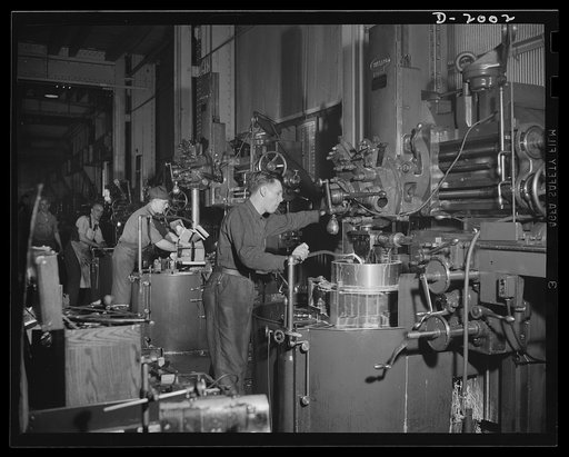 Antiaircraft gun carriage. A leveling socket for a thirty-seven millimeter antiaircraft gun carriage is machined in a turret lathe. The leveling assembly permits the gun to be kept on an even keel on all types of terrain. War program production scene in one of Pennsylvania's heavy industry plants no