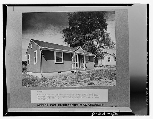 Home for defense worker. One of the homes for defense workers which the Tennessee Valley Authority is building in the Muscle Shoals area in northern Alabama. In this project, the TVA is acting as agent of the Federal Works Administrator