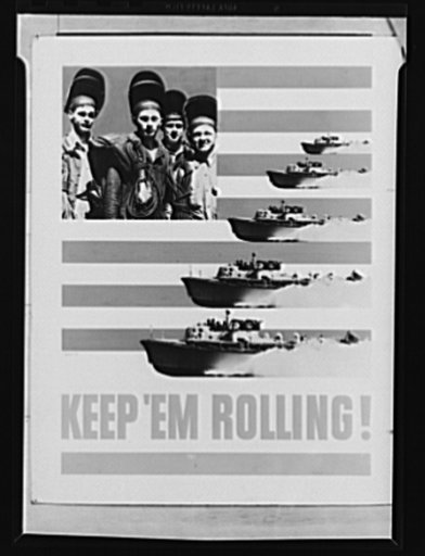 Office of Emergency Management (OEM) poster. "Keep 'Em Rolling" (PT boats)