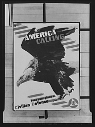 Civilian defense poster. "Jerry", the American eagle, which posed for this striking poster, is a resident of the National Zoological Park, Washington, D.C. The poster, in four colors, was issued today to illustrate Civilian Defense Week, observance of which begins Armistice Day, November 11, by proc