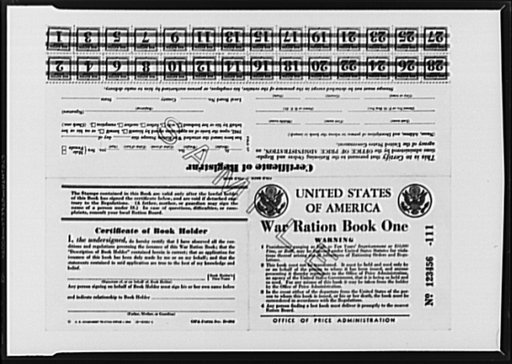 First war ration book. Facsimile of war ration book no. 1 to be used to ration sugar, issued today by the Office of Price Administration (OPA). Each stamp will be used to purchase a quantity of sugar still to be determined. When the sugar ration plan goes into effect, a specific stamp will be design