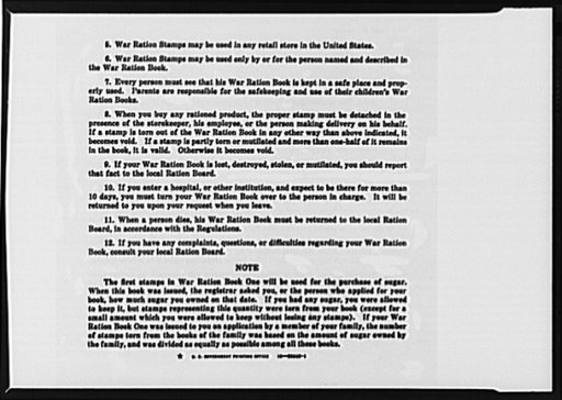 Sugar rationing. Instructions on the use of the war ration book. These instructions apply to ration books which every citizen will receive when sugar rationing begins a few weeks hence