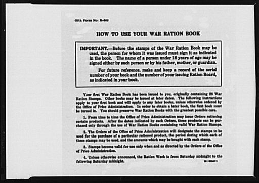Sugar rationing. Instructions on the use of the war ration book. These instructions apply to ration books which every citizen will receive when sugar rationing begins a few weeks hence