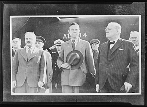 Official pictures of meeting of Stalin, Churchill, Harriman. These are the first official pictures released in the United States of the recent meetings of Premier I.V. Stalin, Union of Soviet Socialist Republics; Prime Minister Winston Churchill of Britain; and W. Averrell Harriman, representing Pre