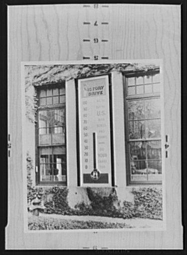 War production drive. This huge thermometer outside a Westinghouse plant recorded the workers' purchase of bonds and stamps. Labor-management committees have reported that it is good psychology to display devices like this because both employers and employees are eager to show the public how good th