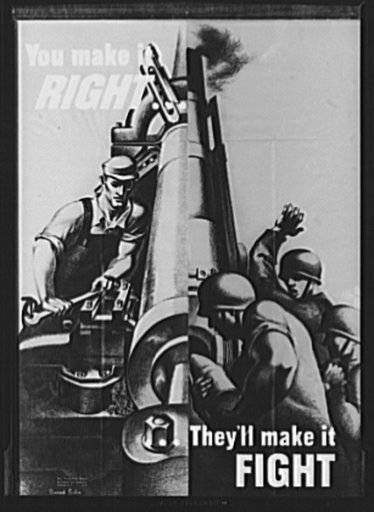 Make it right--They'll make it fight. Poster distributed by War Production Board (WPB) to war plants. The original is 22 inches x 28 inches and is printed in red and blue. Copies are obtainable from War Production Drive Headquarters, 1210 Raleigh Hotel, Washington, D.C.