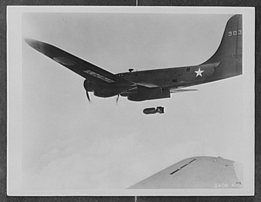 Aircraft. Army. A Flying Fortress (B-17) bomber discharging a bomb on an enemy target. The Flying Fortress, recognized as one of the outstanding planes of the war, has performed with great credit in the South Pacific, over Germany and elsewhere. It has proved its ability to fight off enemy aircraft 