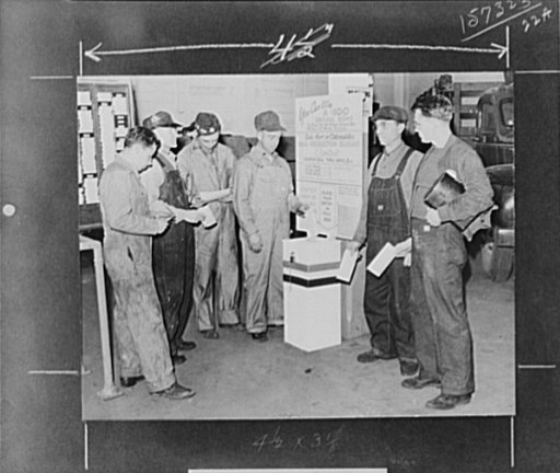 War production drive. There's nothing like a slogan to get a whole plant singing with production. There is no better way to crystallize the fighting spirit of a group of men. Almost every labor-management committee has held or is planning a slogan contest in connection with the war production drive.