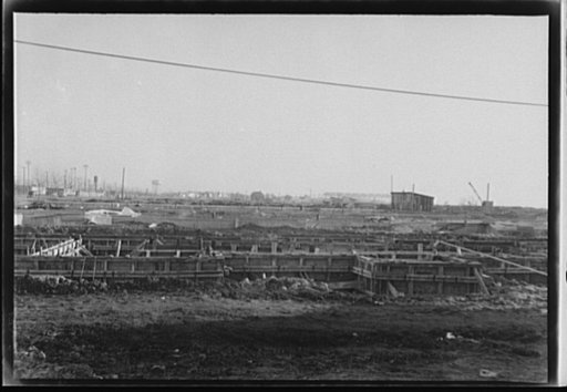 Portion of foundations for a 1200 unit development which is being constructed by the Navy for the accommodation of workers in the plants