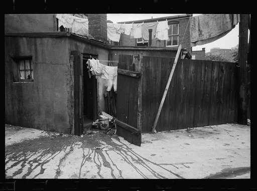 Untitled photo, possibly related to: Alley dwelling near Union Station, showing crowded, tiny backyards, Washington, D.C.