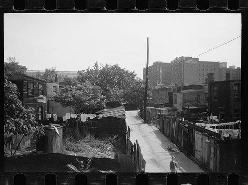Untitled photo, possibly related to: Children in slum area, Washington, D.C. Children in their backyard in a slum area near the Capitol. This area inhabited by both black and white