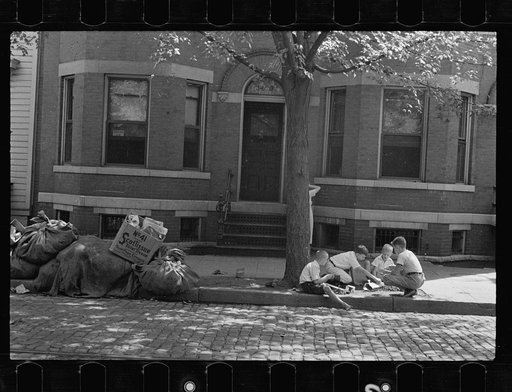 Untitled photo, possibly related to: Children playing on sidewalk, the only available playground. Georgetown, inhabited by both white and Negro, Washington, D.C.