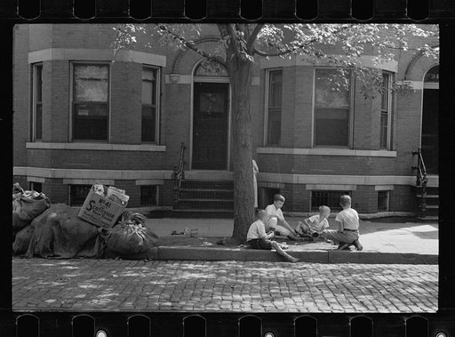 Untitled photo, possibly related to: Children playing on sidewalk, the only available playground. Georgetown, inhabited by both white and Negro, Washington, D.C.