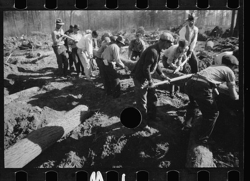 Untitled photo, possibly related to: Transients building bridge, Prince George's County, Maryland