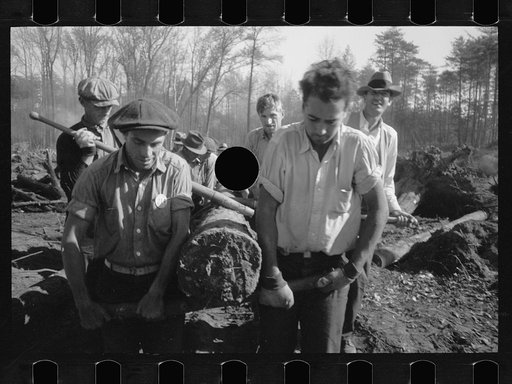 Untitled photo, possibly related to: Transients building bridge, Prince George's County, Maryland