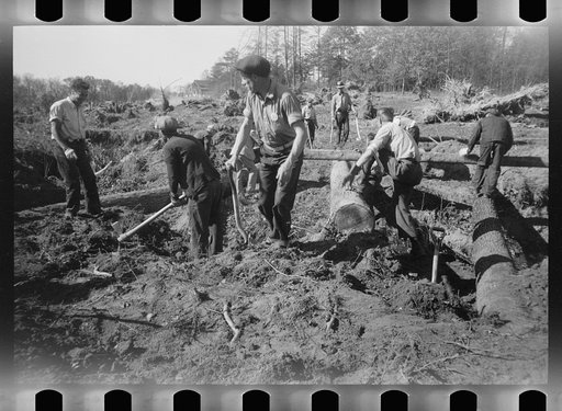Untitled photo, possibly related to: Transients building bridge, Prince George's County, Maryland