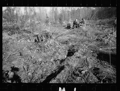 Untitled photo, possibly related to: Transients building bridge, Prince George's County, Maryland