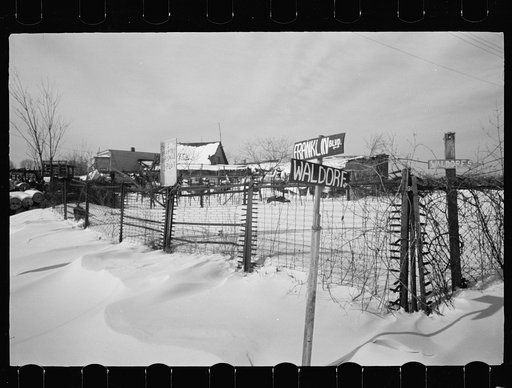 Untitled photo, possibly related to: Sign on farmhouse, bedspring fence, Franklin Township, West New Brunswick, New Jersey
