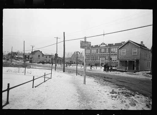 South River, old high school at traffic junction, New Jersey