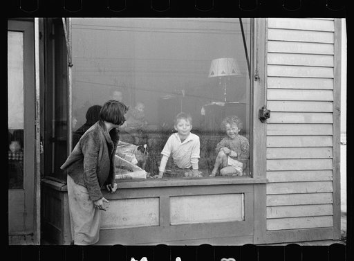 Children in window of their home which was formerly a store, Hamilton Road, Franklin Township, Bound Brook, New Jersey