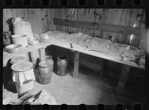 Untitled photo, possibly related to: Kitchen and washroom of two room mountain shack, Route U.S. 11, a few miles east of Marshall, North Carolina