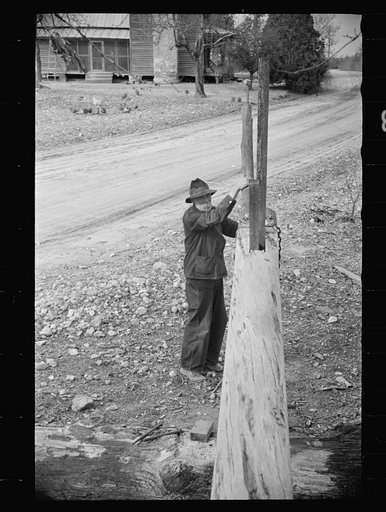Untitled photo, possibly related to: Demonstrating unique homemade cider press invented by man living on Crabtree Recreational Demonstration Area, Raleigh, North Carolina
