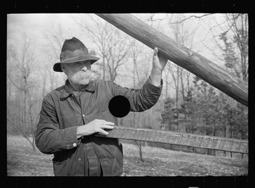 Untitled photo, possibly related to: Demonstrating unique homemade cider press invented by man living on Crabtree Recreational Demonstration Area, Raleigh, North Carolina