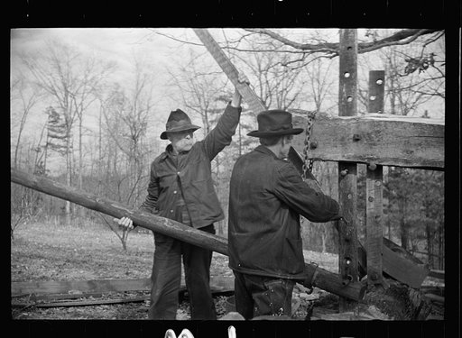 Demonstrating unique homemade cider press invented by man living on Crabtree Recreational Demonstration Area, Raleigh, North Carolina