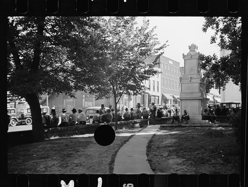Untitled photo, possibly related to: Loafers' wall, at courthouse, Batesville, Arkansas. Here from sun up until well into the night these fellows, young and old, "set". Once a few years ago a political situation was created when an attempt was made to remove the wall. It stays. When asked what they 
