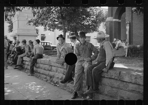 Untitled photo, possibly related to: Loafers' wall, at courthouse, Batesville, Arkansas. Here from sun up until well into the night these fellows, young and old, "set". Once a few years ago a political situation was created when an attempt was made to remove the wall. It stays. When asked what they 