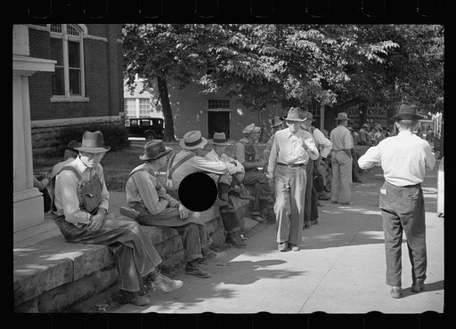 Untitled photo, possibly related to: Loafers' wall, at courthouse, Batesville, Arkansas. Here from sun up until well into the night these fellows, young and old, "set". Once a few years ago a political situation was created when an attempt was made to remove the wall. It stays. When asked what they 